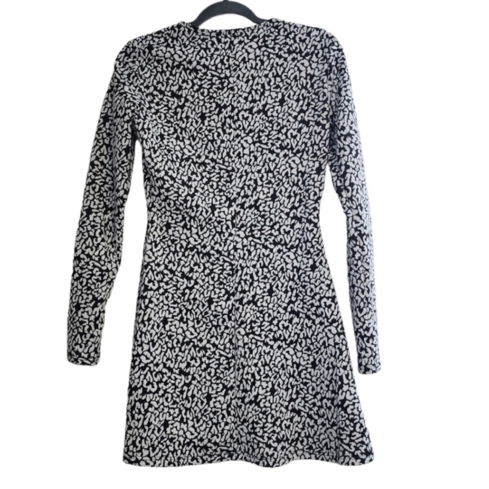 Reformation Black White print Long Sleeve Mini Dress Event Party Birthday - Picture 3 of 11